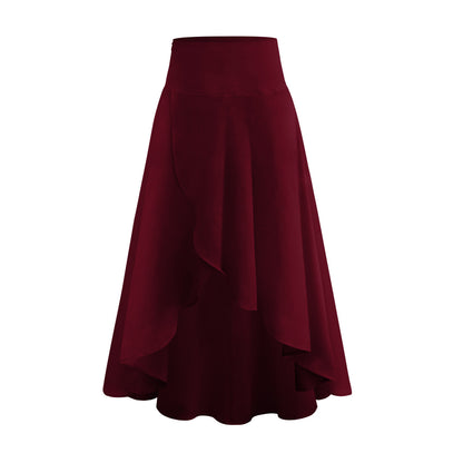 Summer Women Casual Solid Color Loose Irregular Skirt