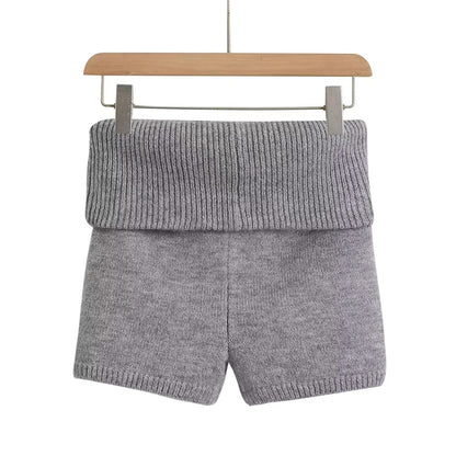 Women Fashion Casual Solid Color Stretch High-Waisted Knitted Shorts