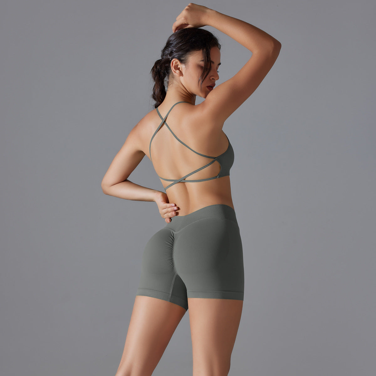 Conjunto de dos piezas para mujer, sencillo, informal, con espalda cruzada, elástico, para yoga y fitness
