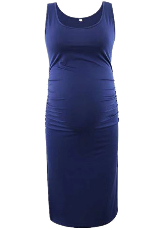 Vestido informal de verano para embarazadas, de color liso, con cuello redondo y sin mangas