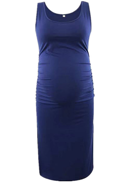 Vestido informal de verano para embarazadas, de color liso, con cuello redondo y sin mangas