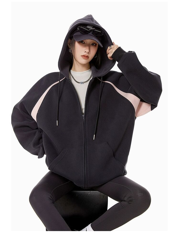 Sudadera con capucha estilo cárdigan retro informal con cremallera para mujer
