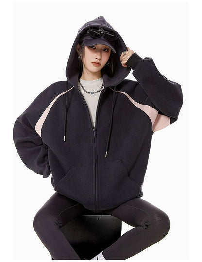 Sudadera con capucha estilo cárdigan retro informal con cremallera para mujer
