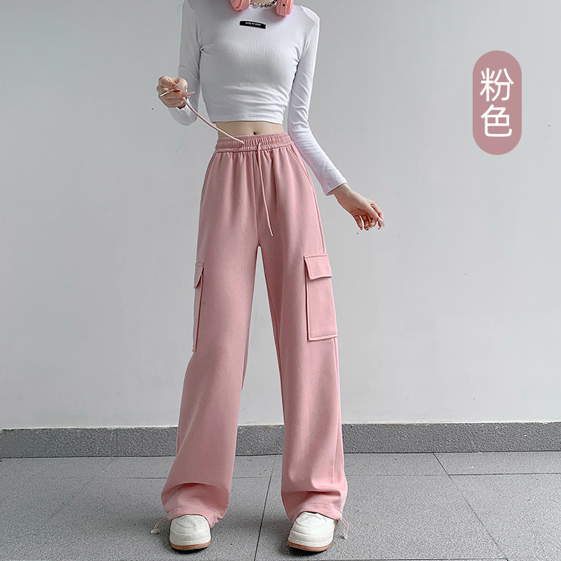 Women Fashion Casual High Waist Loose Harlan Straight Cargo Pants