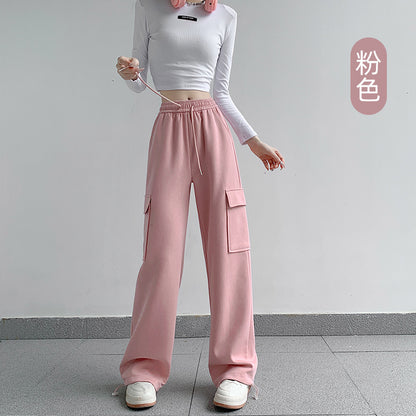 Women Fashion Casual High Waist Loose Harlan Straight Cargo Pants