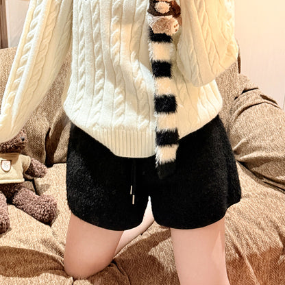 Women Fashion Casual Lamb Fleece High-Waist Wide Leg Shorts