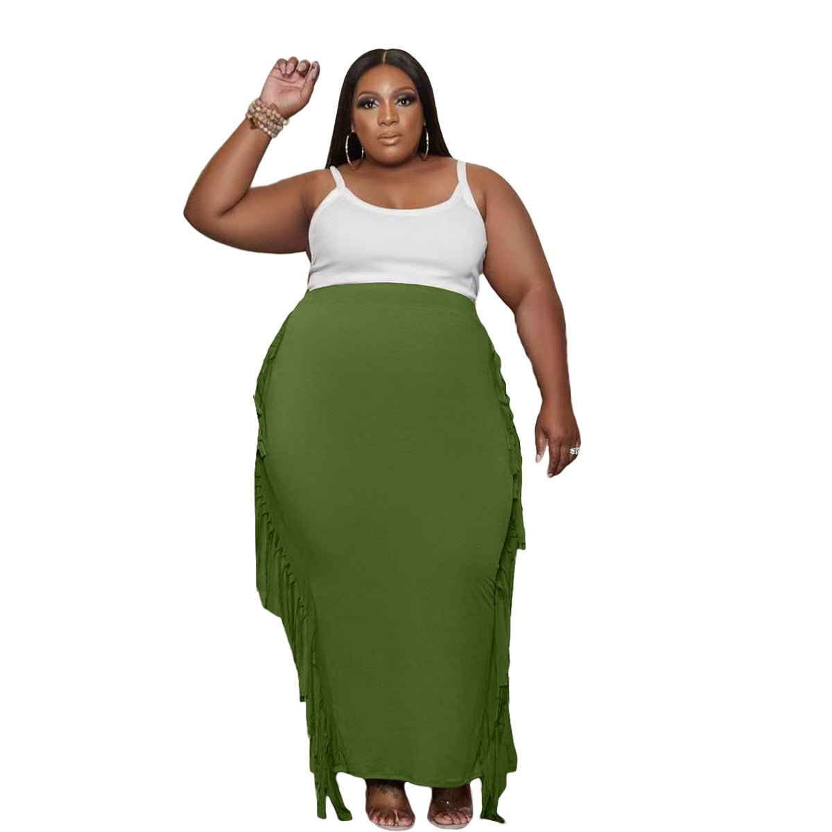 Falda informal de color liso con borlas para mujer, talla grande
