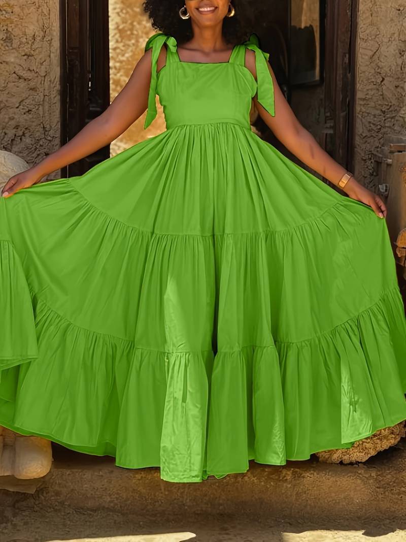 Summer Women Fashion Casual Bow Lace Sleeveless Large Pendulum Maxi Dress