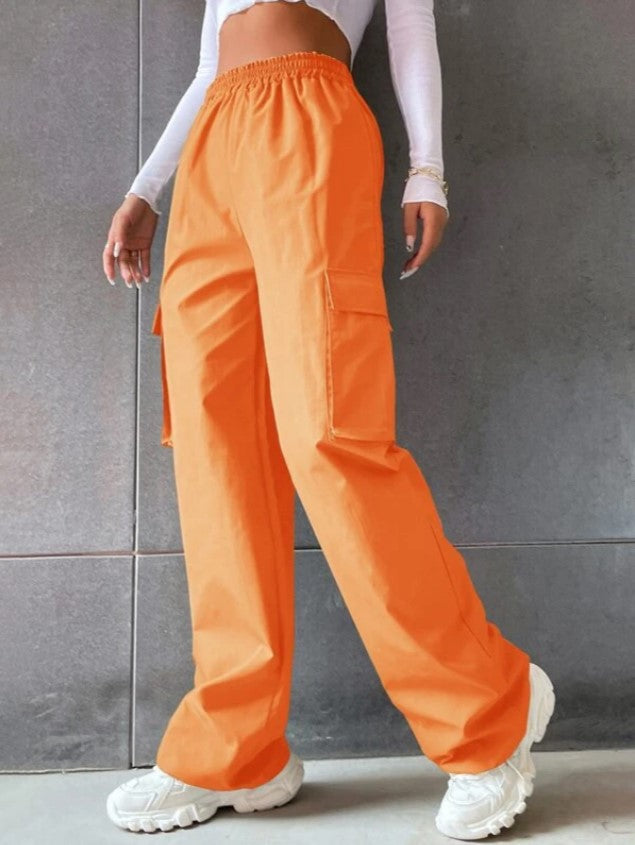 Plus Size High Waist Straight Loose Casual Women Pocket Cargo Pants