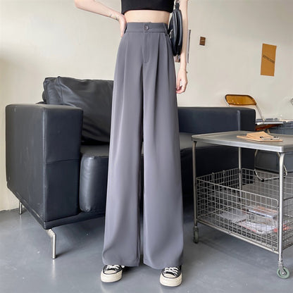 Pantalones casuales de pierna recta de color sólido para mujer