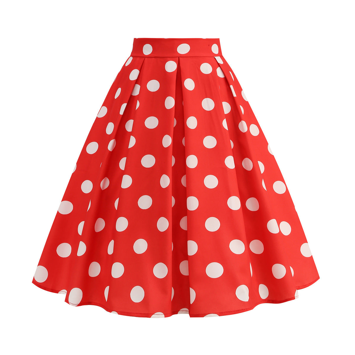 Women Fashion Casual Polka Dot Print Pleated Waist Skirt