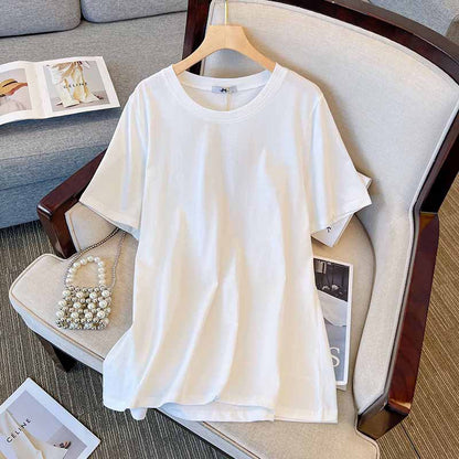 Camiseta informal de manga corta con cuello redondo y talla grande para mujer