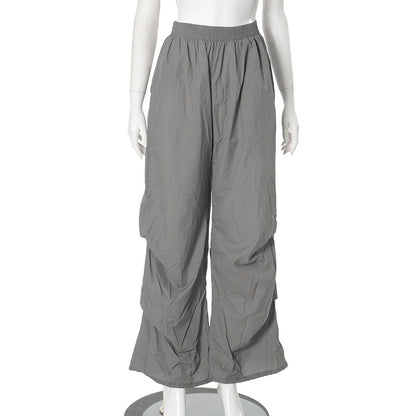 Women Fashion Casual Loose Solid Color High Waist Straight Pants