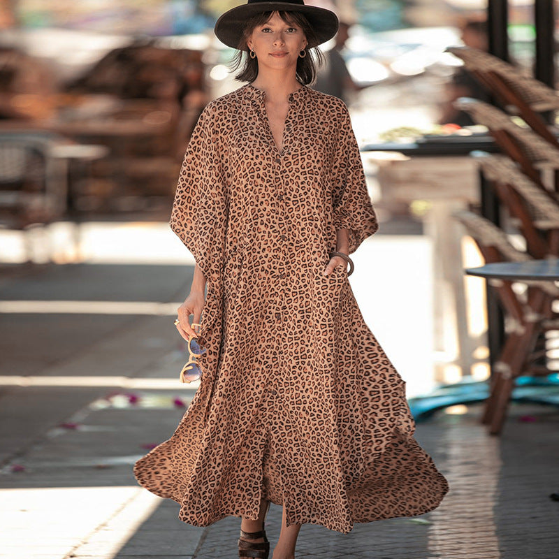 Women Casual Loose Stripe Leaf Feather Print Bikini Cover-Ups