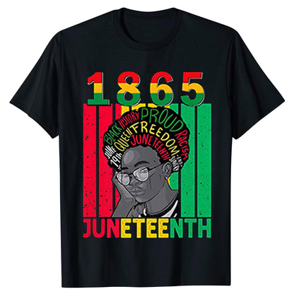 Camiseta unisex informal de manga corta con estampado de letras africanas Juneteenth