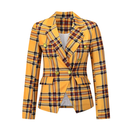 Chaqueta de traje con botones a cuadros informal de moda para mujer