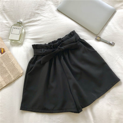 Women Cute casual BowKnot Bandage Loose Elastic Waist Shorts