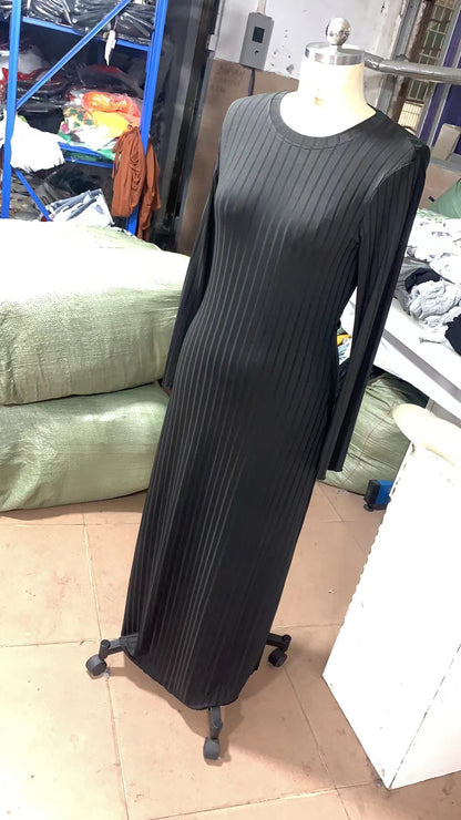 Women Casual Solid Color Long Sleeve Maxi Dress