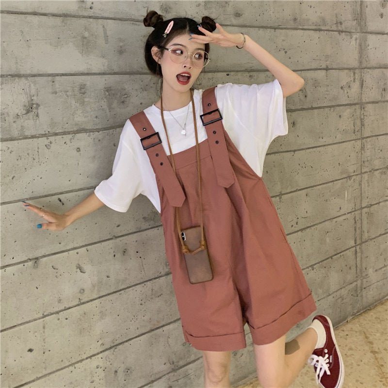 Women Summer Solid Color Casual Edgy Loose Overalls