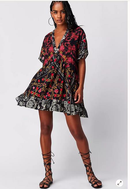 Women Fashion Casual Boho Multicolor Printed Stripe Short Sleeve V-Neck Dress