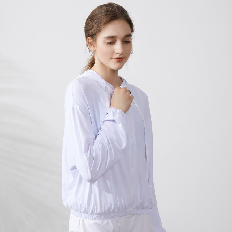 Women Fashion Casual Sunscreen Long Sleeve Hooded Sports Top