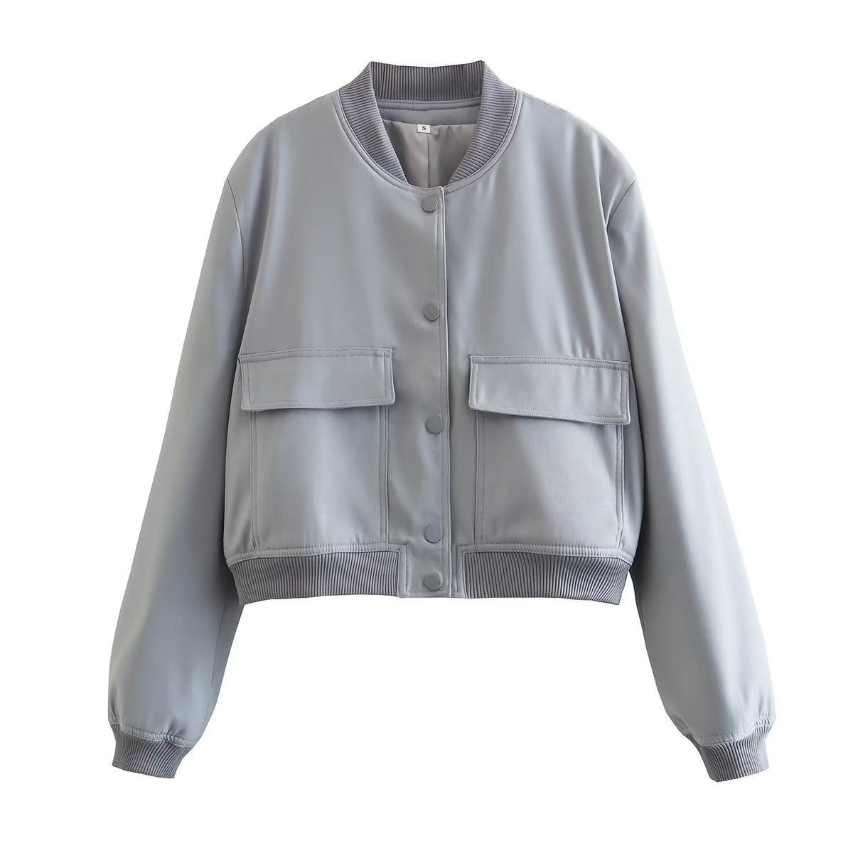 Chaqueta informal de manga larga con bolsillos de color liso a la moda para mujer
