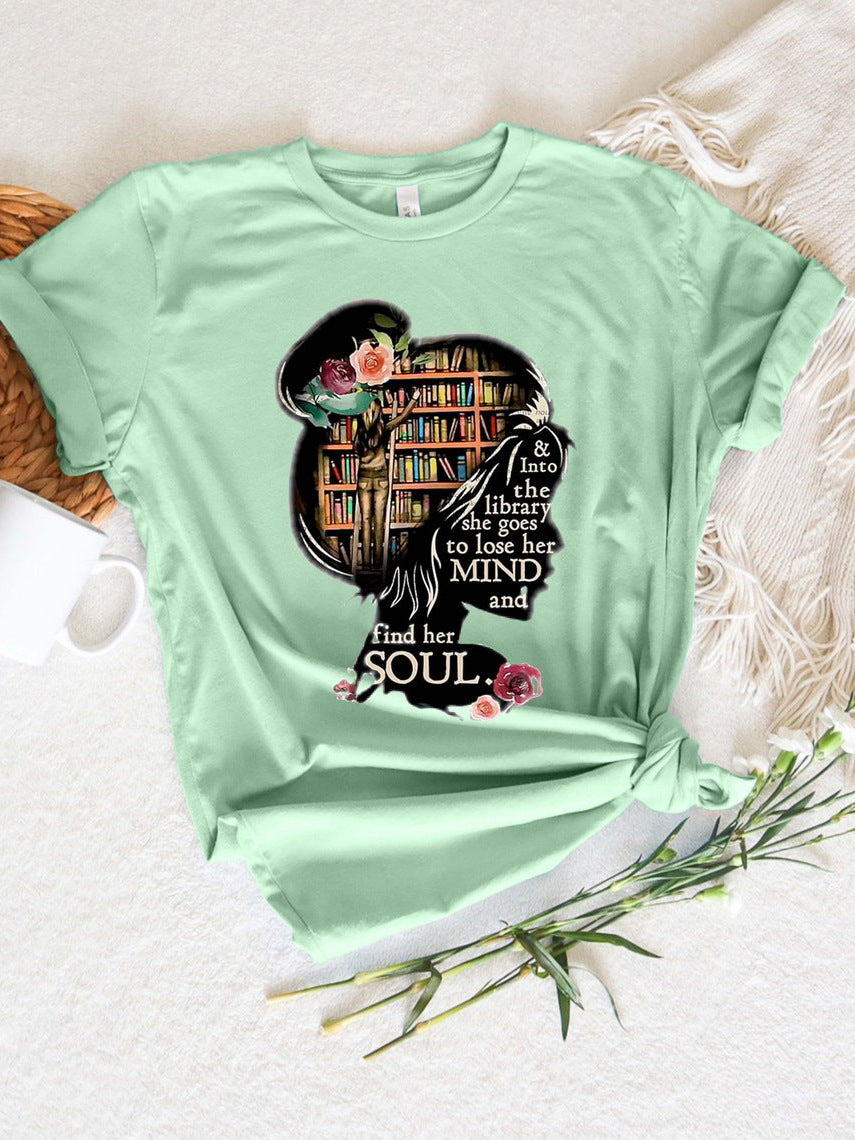Camiseta informal de manga corta con cuello redondo y estampado gráfico 3D para mujer