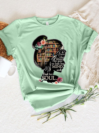 Camiseta informal de manga corta con cuello redondo y estampado gráfico 3D para mujer