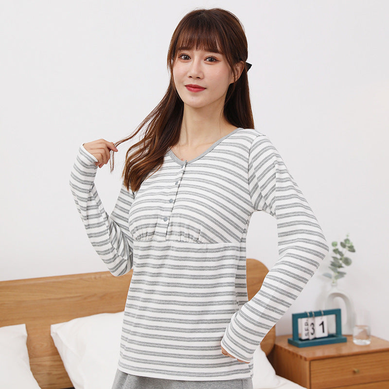 Pregnant Women Fashion Casual Warm Stripe Printed Long Sleeve Top