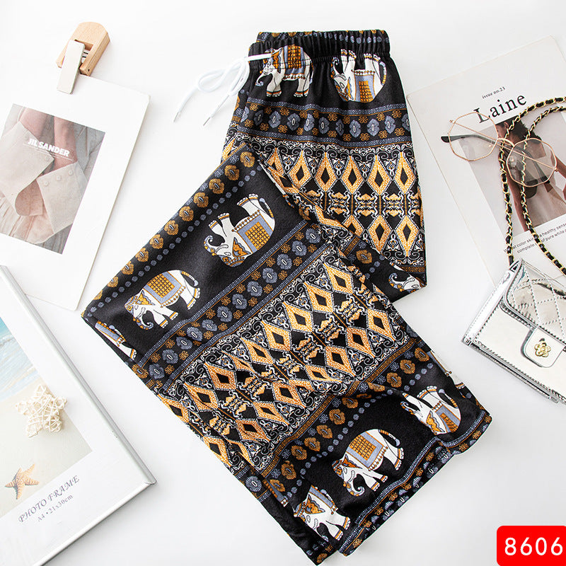 Women Casual Elephant Print Beach Pants