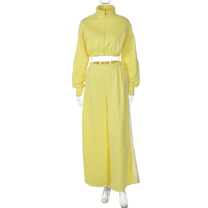 Women Fashion Casual Long Sleeve Top And Wide Leg Pants Sport Set