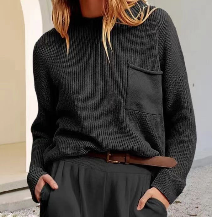 Suéter de manga larga con cuello semialto, informal, holgado, de moda de otoño e invierno