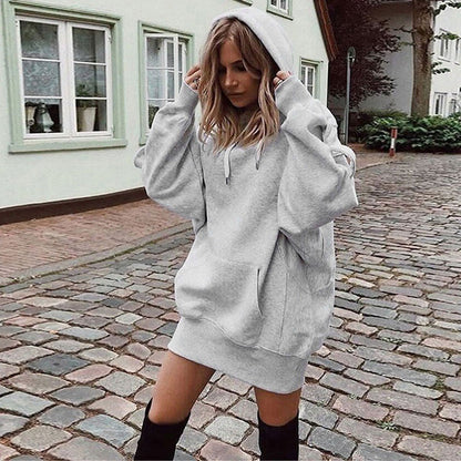 Sudadera con capucha holgada con bolsillo, color liso, básica, deportiva e informal para mujer