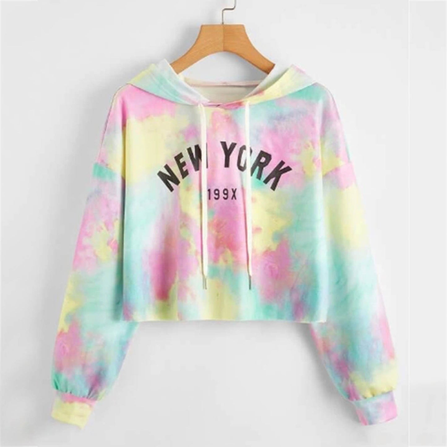 Sudadera corta informal con estampado tie-dye de manga larga para mujer