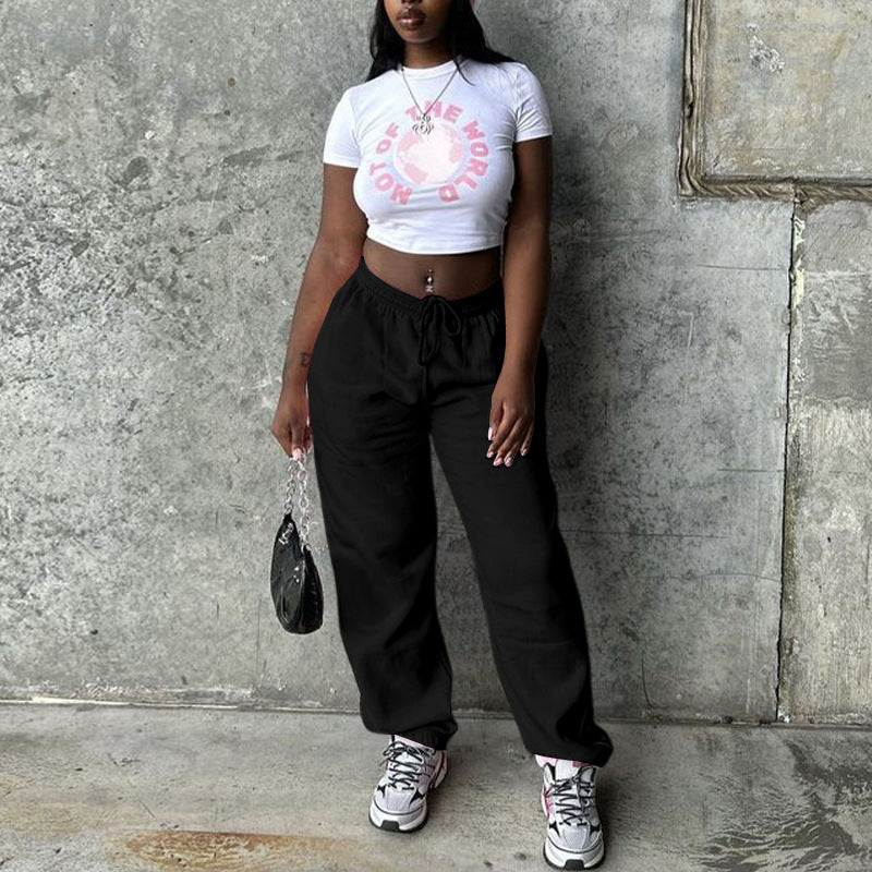 Women Fashion Casual Loose Drawstring Jogger Pants