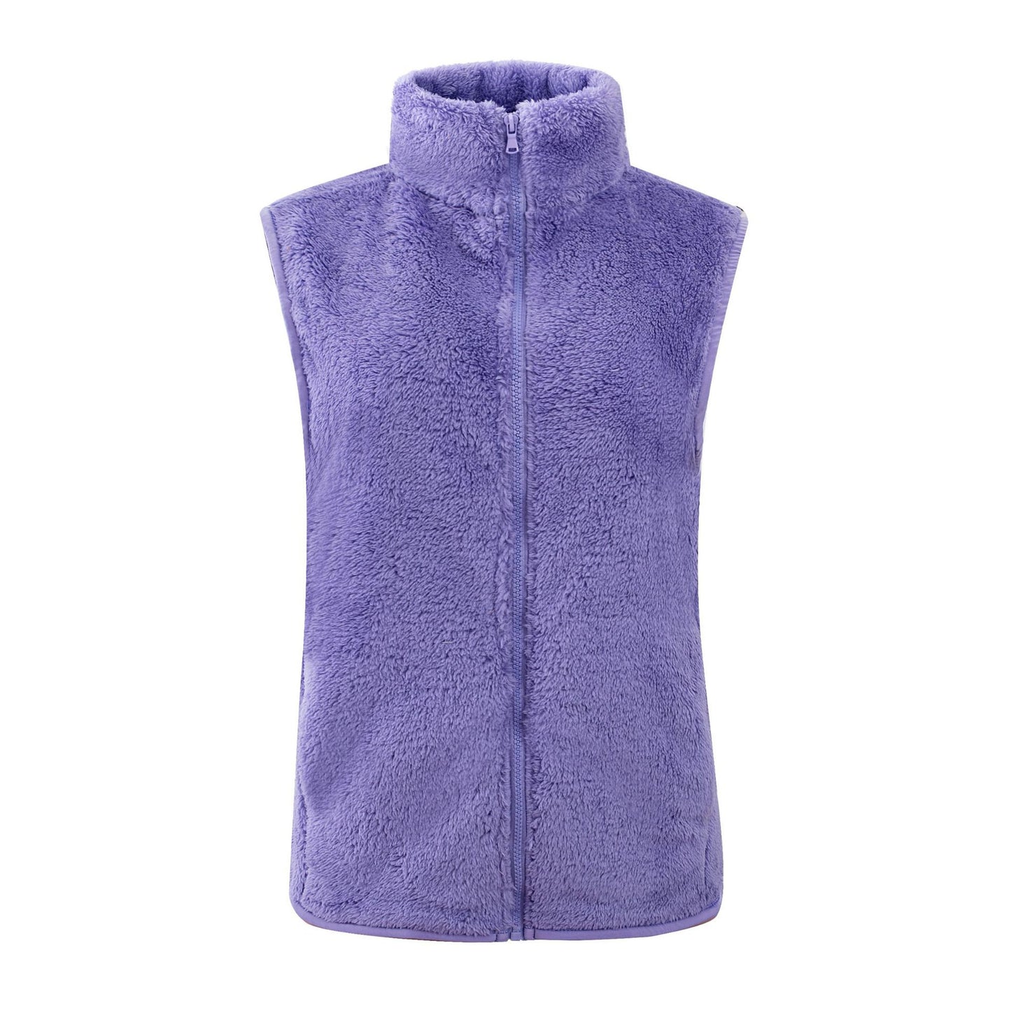 Chaleco informal de invierno de lana de color liso con cuello alto sin mangas para mujer