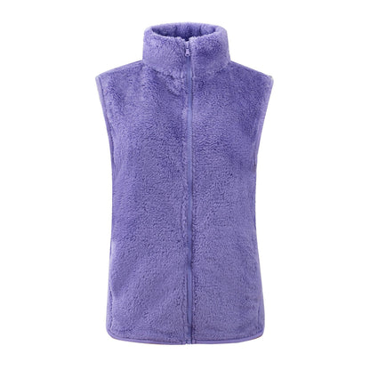 Chaleco informal de invierno de lana de color liso con cuello alto sin mangas para mujer