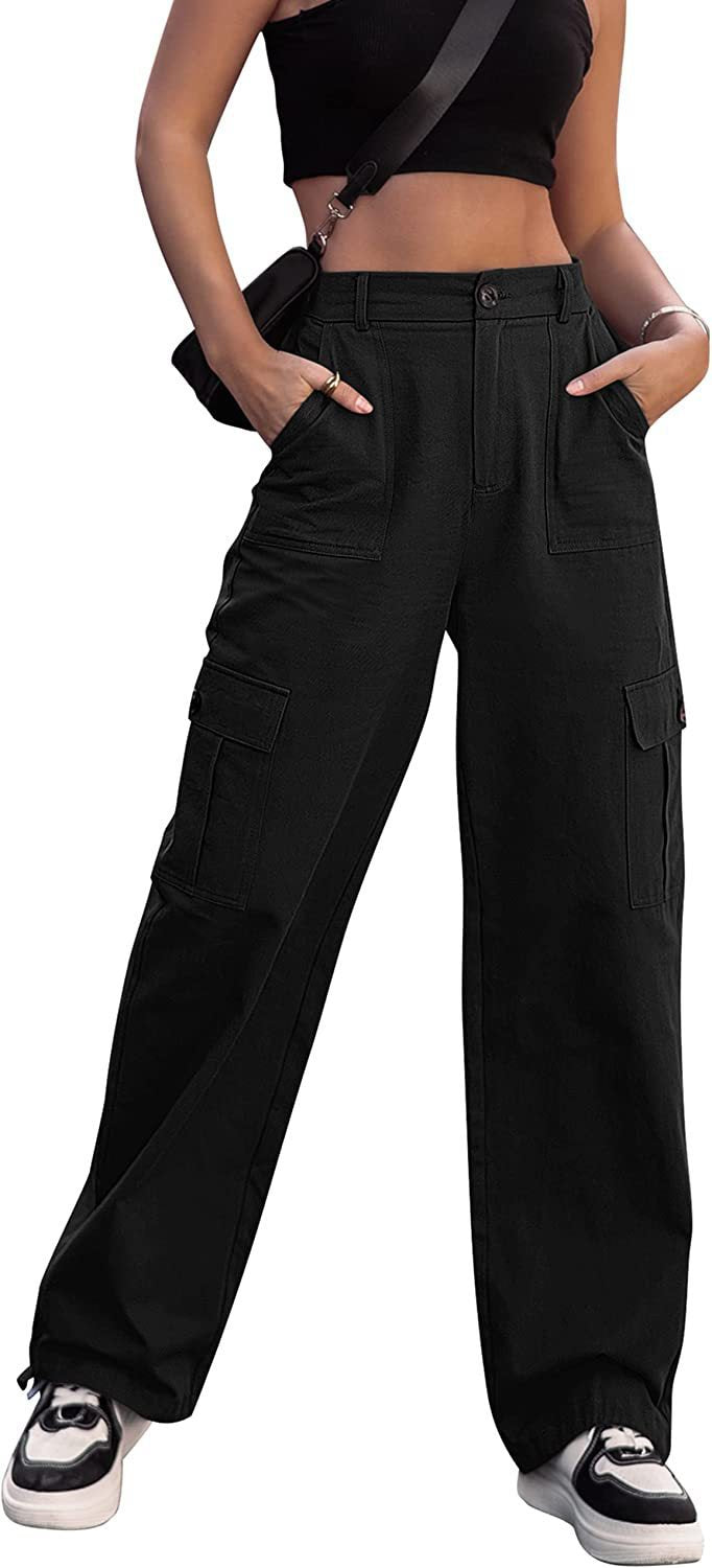 Summer Casual Women Plus Size Button High Waist Wide Leg Cargo Pants