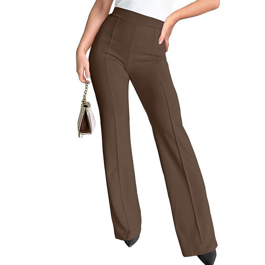 Pantalones anchos de cintura alta de color liso informales a la moda para mujer