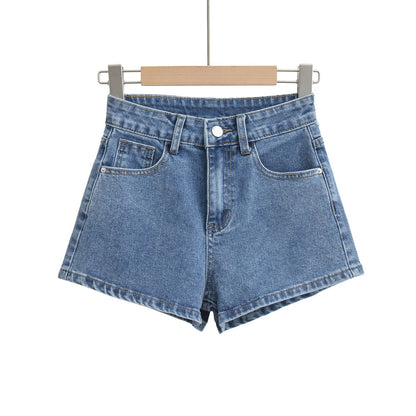 Pantalones cortos vaqueros rectos de cintura alta de color liso informales a la moda para mujer