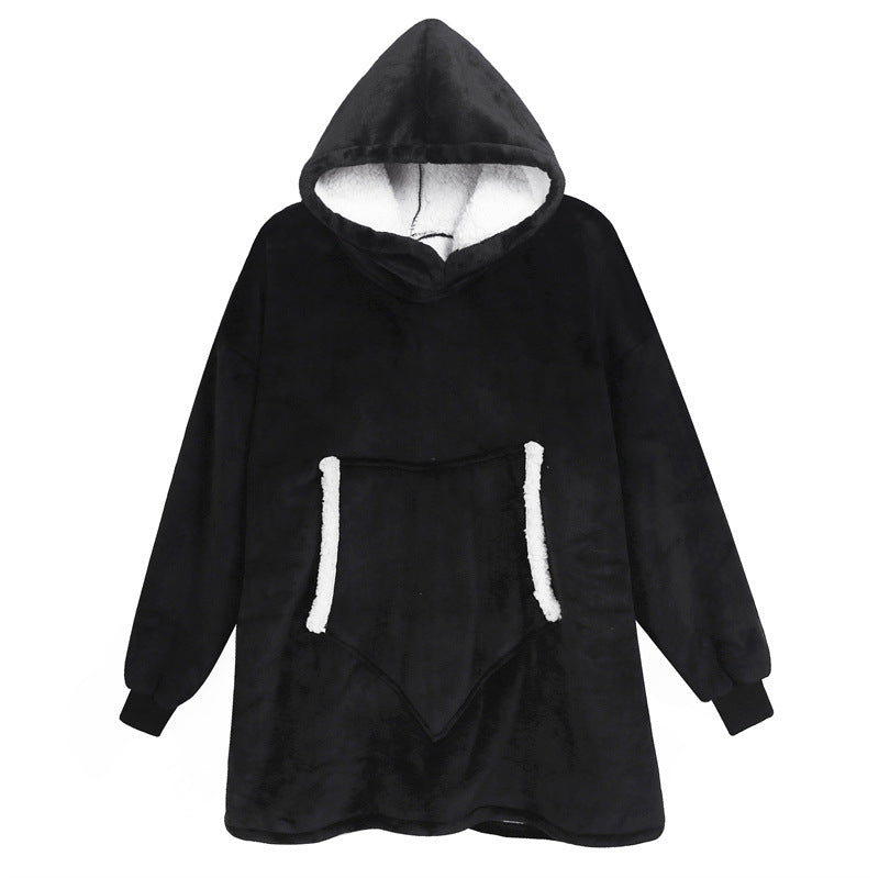 Couples Spring Autumn Casual Lazy Home Solid Color Flannel Long Sleeve Hooded Sleepwear