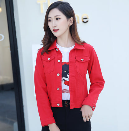 Chaqueta vaquera informal de manga larga de color liso para mujer