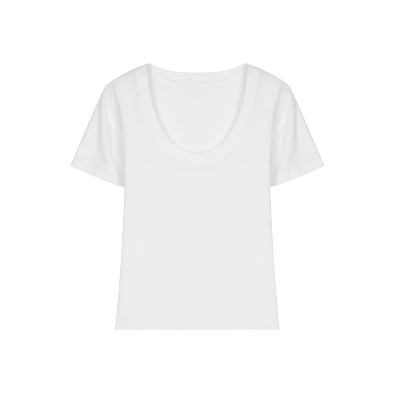 Camiseta informal de verano para mujer, con cuello en U, color liso, de manga corta y sin mangas