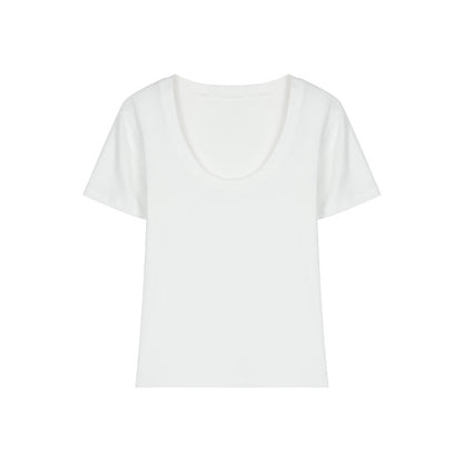 Camiseta informal de verano para mujer, con cuello en U, color liso, de manga corta y sin mangas