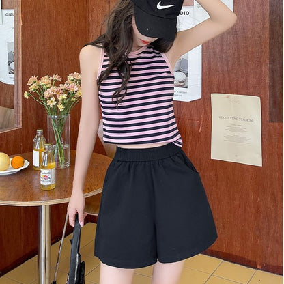 Women Fashion Casual Solid Color Cotton Pockets Sports Shorts