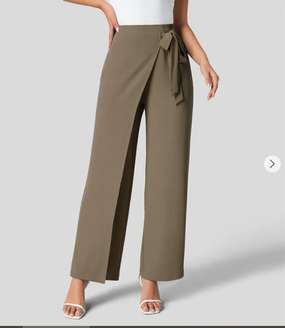 Women Fashion Casual Solid Color Loose Lace-Up Pants