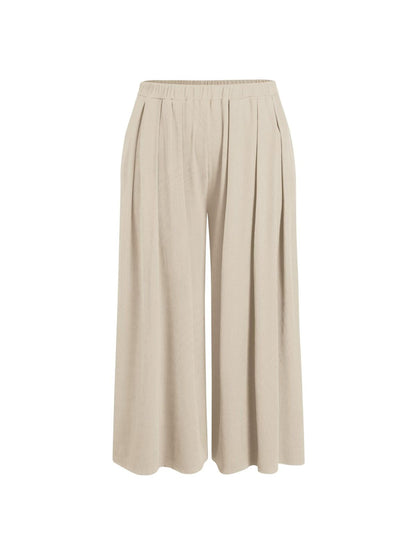 Pantalones casuales de talla grande para mujer, de color liso, holgados y con cintura elástica