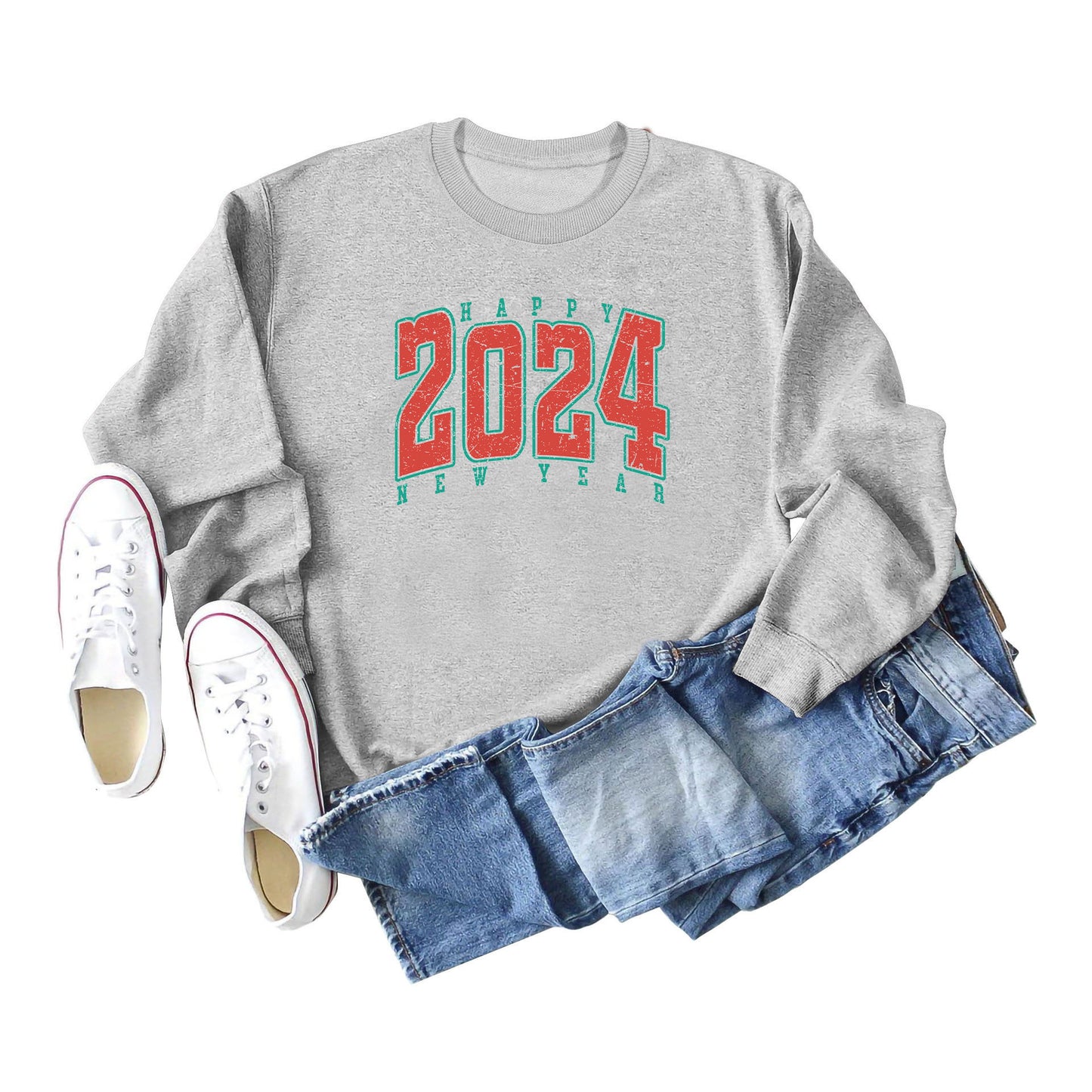 Women Fashion Casual 2024 Letter Print Crewneck Long Sleeve Sweatshirt