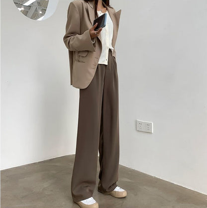 Women Fashion High Waist Casual Solid Color Straight Leg Pants
