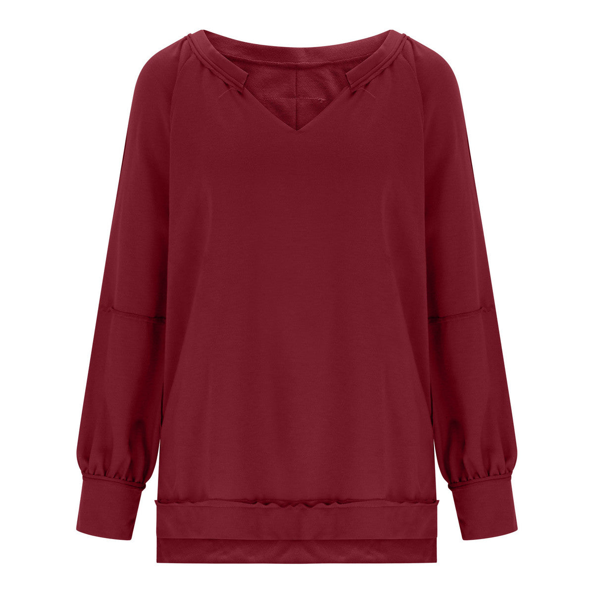 Camiseta informal holgada de manga larga con cuello en V y estampado irregular para mujer